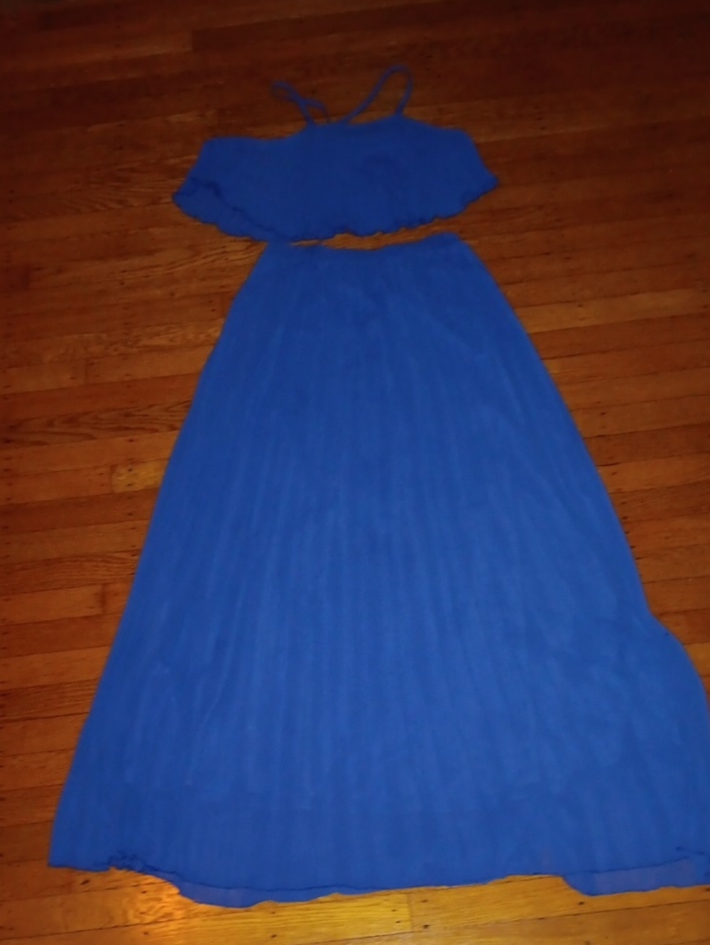 SHEIN Blue Ruffle Crop Top with Flowing Maxi Skirt